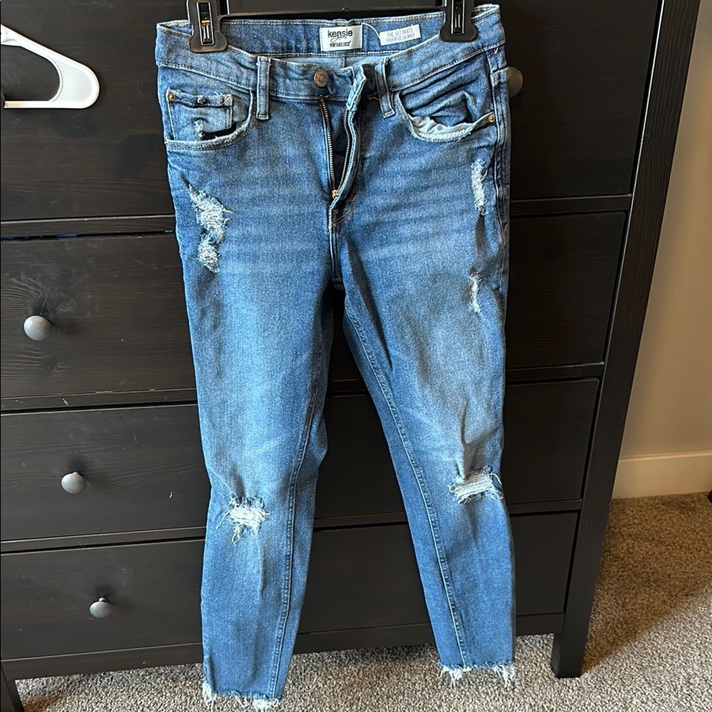 Kensie Blue Skinny Jeans with Distressed Details
